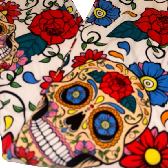 Dia De Los Musertos Sugar Skull Rose Day of the Dead soft Leggings XS - Picture 11 of 17